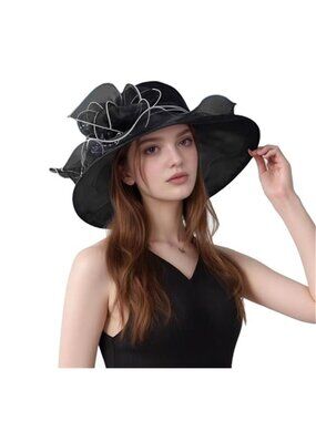 Women's Kentucky Derby Hat Organza Wide Brim Sun Hat